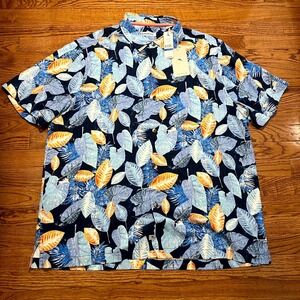 NEW Tommy Bahama Shirt Mens XL 100% Silk Palapa Leaves Ocean deep Hawaiian Trop
